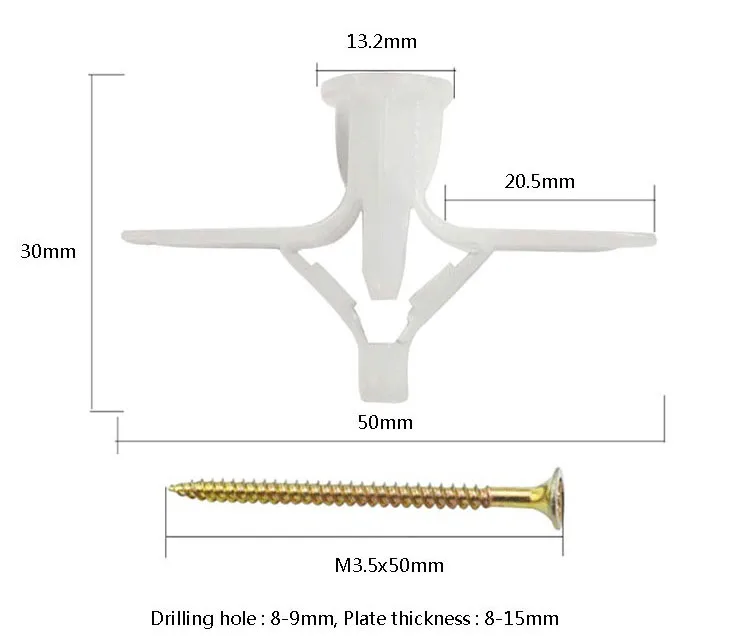 Plastic Nylon Butterfly Wall Plug Anchor With Stainless Steel Screw