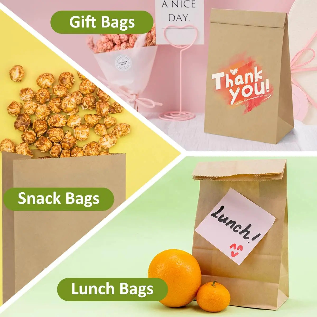 Hot Sale White/Brown Kraft Food Paper Bag Grocery Sandwich Takeaway Fast Food Packaging Bags For Lunch Recyclable factory