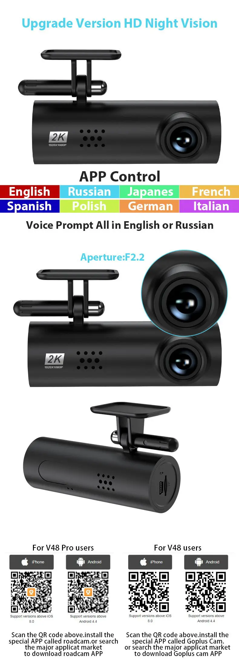 2k Super Night Vision Wifi 170 Degree Car Black Box Dashcam Car Dvr