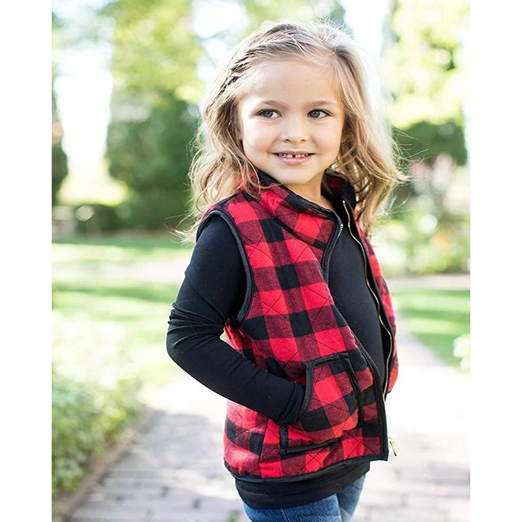 Toddler Kids Boy Girl Plaid Vest Top Sleeveless Zipper Jacket Waistcoat Outwear Warm Coat Winter Sweatshirt Gilet Outfit 