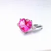 wholesale new fashion adjustable 10mm pink topaz natural gemstone heart engagement ring 925 sterling silver jewelry