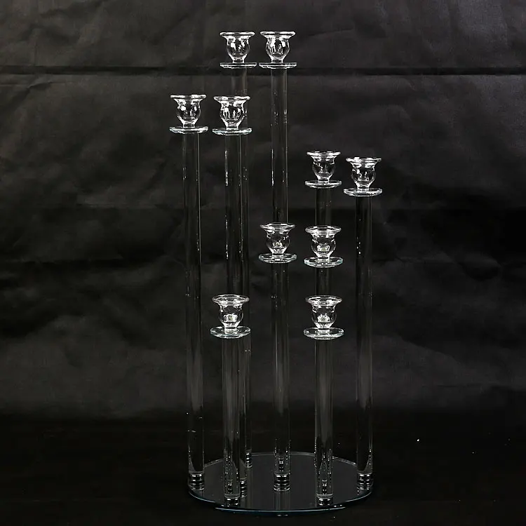 Crystal Tube Candle Holder 10 Arms Tall Cheap Wedding Candelabra Glass