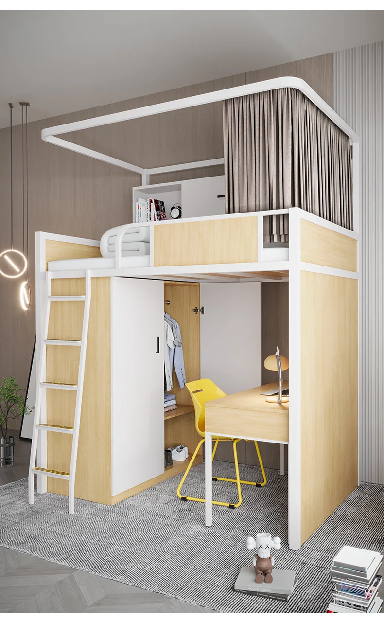 product modern iron loft bed adults iron frame metal bunk bed for students-16