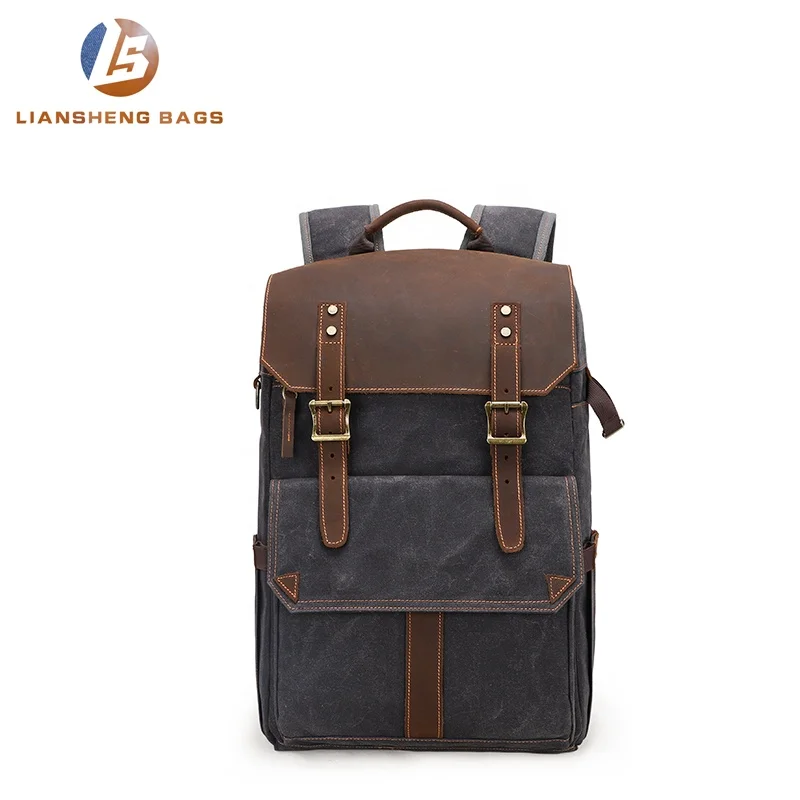 
Liansheng fashion large waterproof canvas leather digital dslr camera bag 
