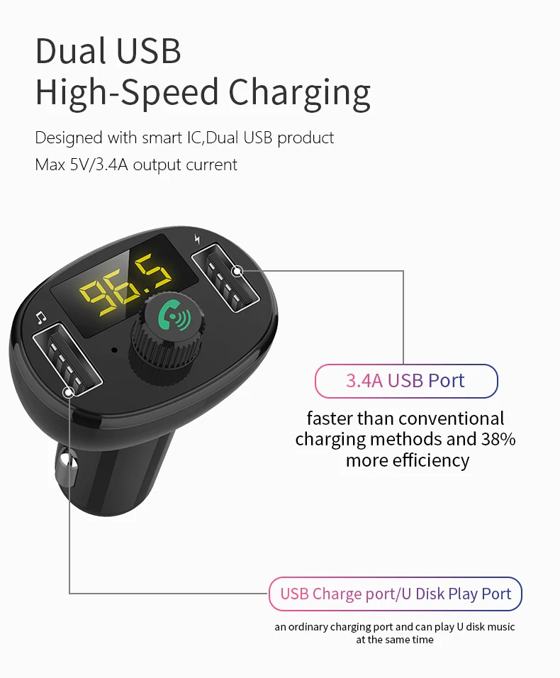 BT23 Car Bluetooth MP3 Player with 2 usb port QC3.0 quick car charger handfree calling FM Transmitter