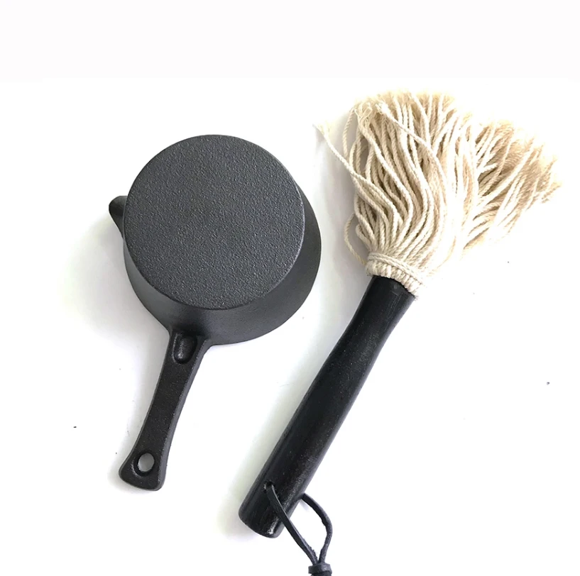  Cast Iron Sauce Pot and BBQ Mop Brush Set for Grilling