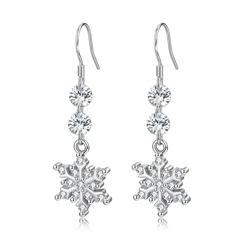 Crystal Zircon Snowflake Stud Earrings For Women Shiny Rhinestone Charm