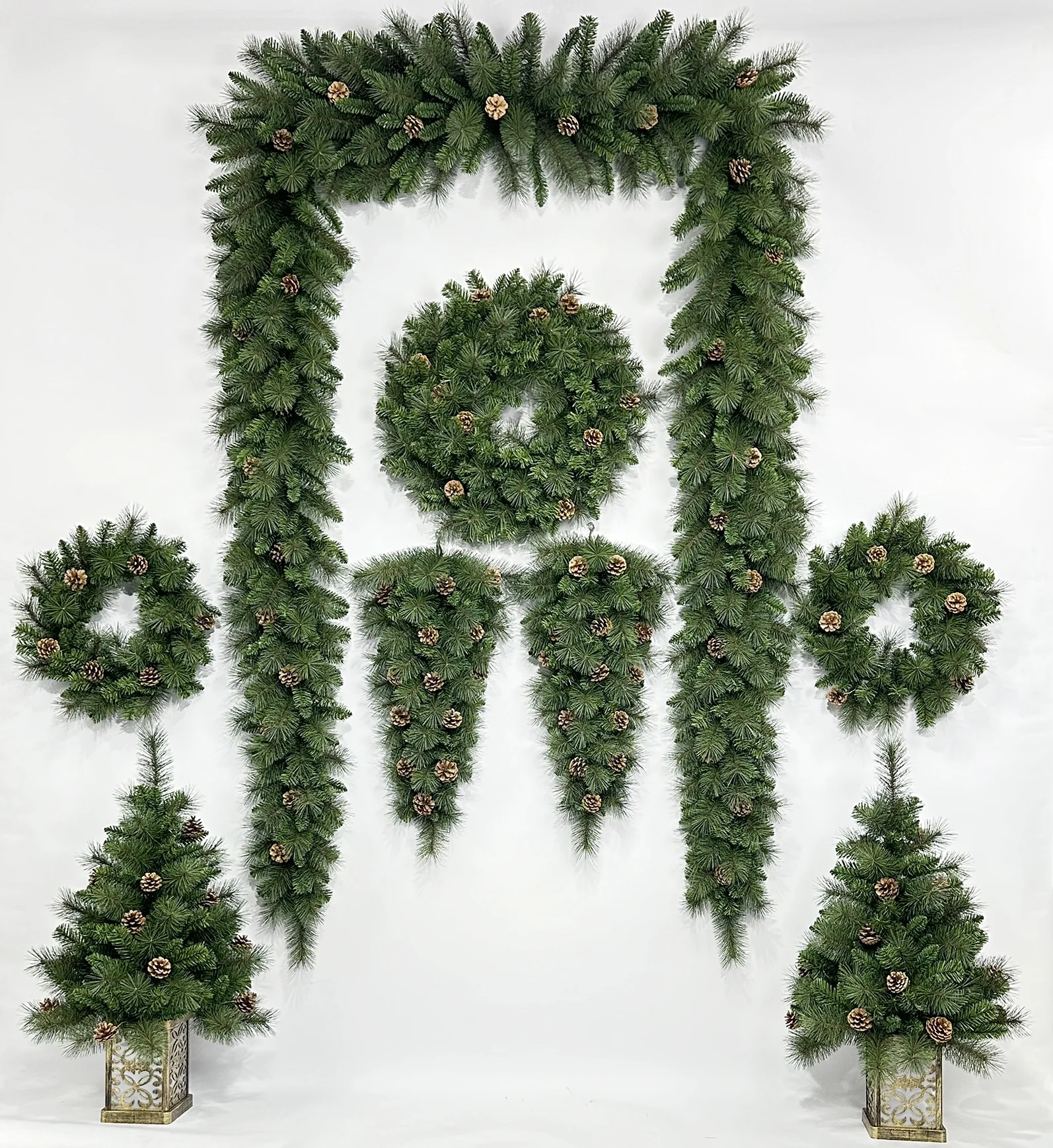 product yiwu factory wholesale 270cm luxury pvc christmas garland with natural pine cone decorated for home christmas decoration-1