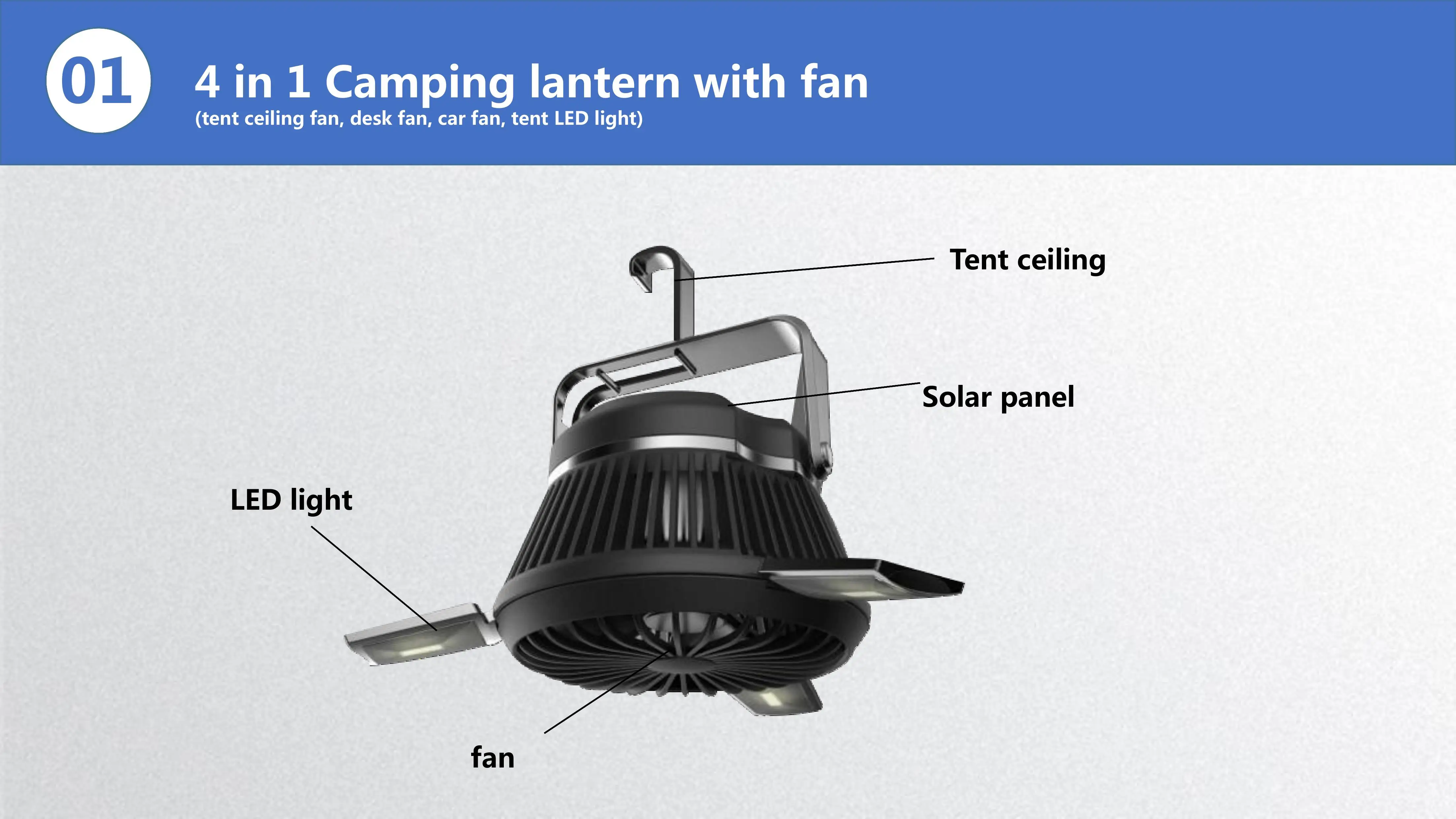 4 In 1 Solar Camping Tent Light Rechargeable Outdoor Portable