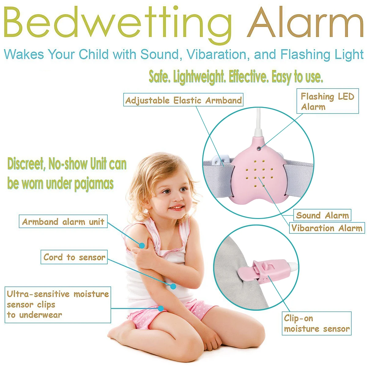 Bed Wetting Alarm For Kids Boys Girls Rechargeable Enuresis Bedwetting Alarm For Deep Sleepers