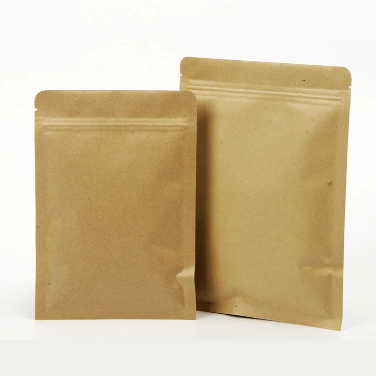 Custom Printed Biodegradable Kraft Paper Bags Food Grade Stand Up Zip