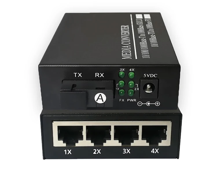 Full Gigabit Optic Fiber 4 Ethernet Port Singlemode Media Converter Price