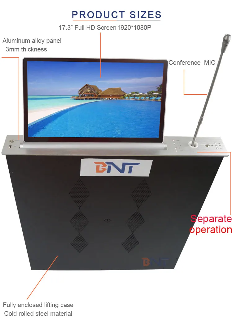Boente ultra-thin lcd monitor motorized lift with microphone lifting function