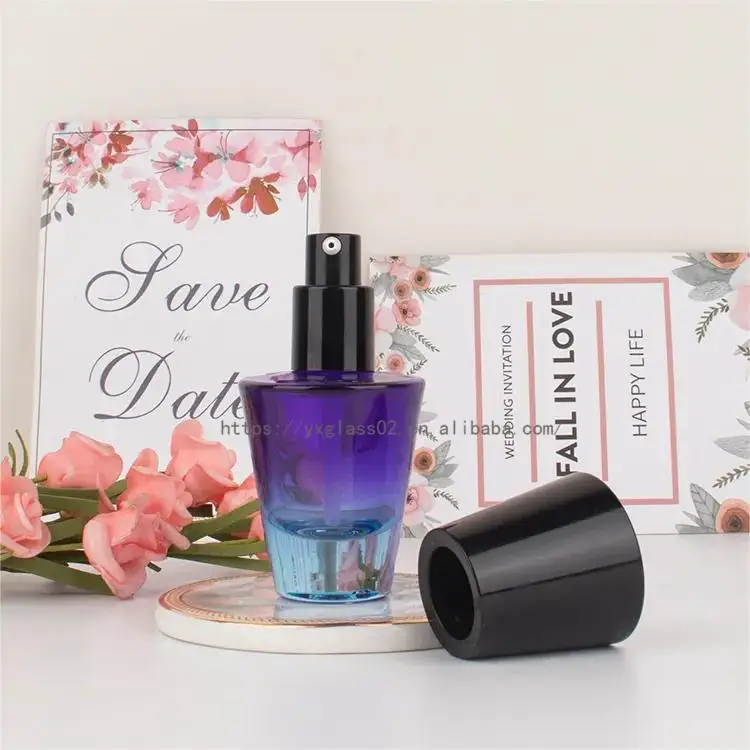 product luxury empty thick bottom 30ml gradient glass serum bottle packaging glass pump cosmetic with black lid for packaging container-3