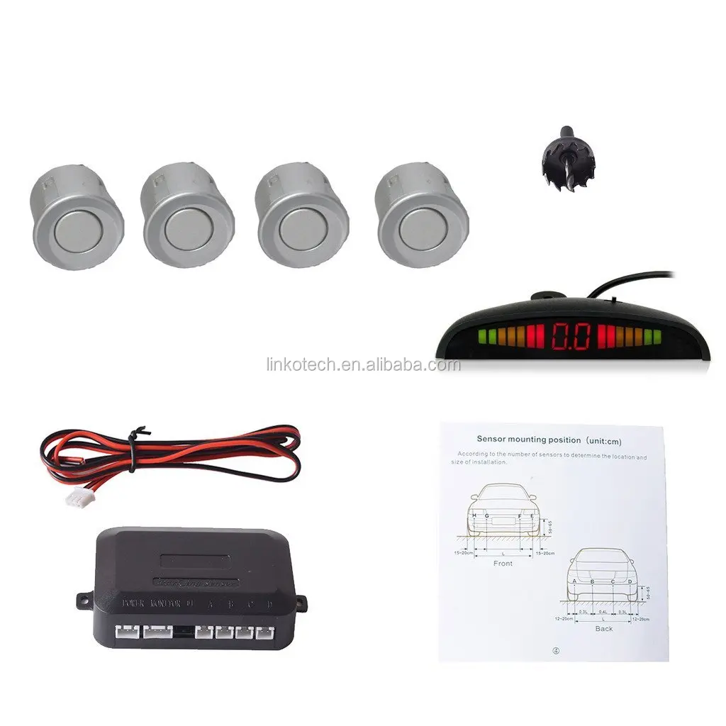 Car Auto Vehicle Reverse Backup Radar System With 4 Parking Sensors Detection Led Display Sound Warning Silver Color Buy Car Parking System Silver Colour Auto Parking Aid 4 Sensor Silver Car