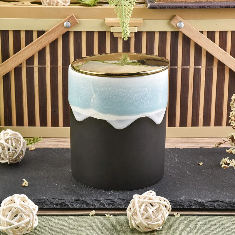 Wholesale Ceramic Candle Holder with Copper Metal Lid Home Decoration
