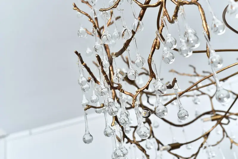 MEEROSEE New Popular Golden Brass Tree Branch Chandelier Fancy Crystal Raindrop Lighting Fixture Hanging for Hotel MD86197