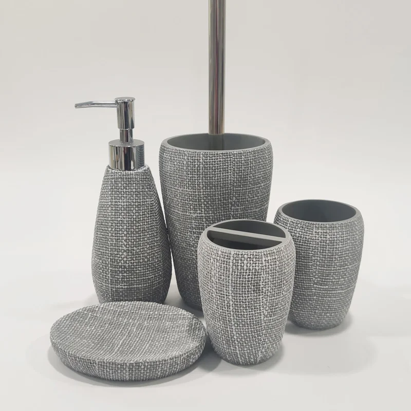 Factory Price Dark Grey Resin Kitchen Bathroom Accessories Bath Set For Home Decor Luxury