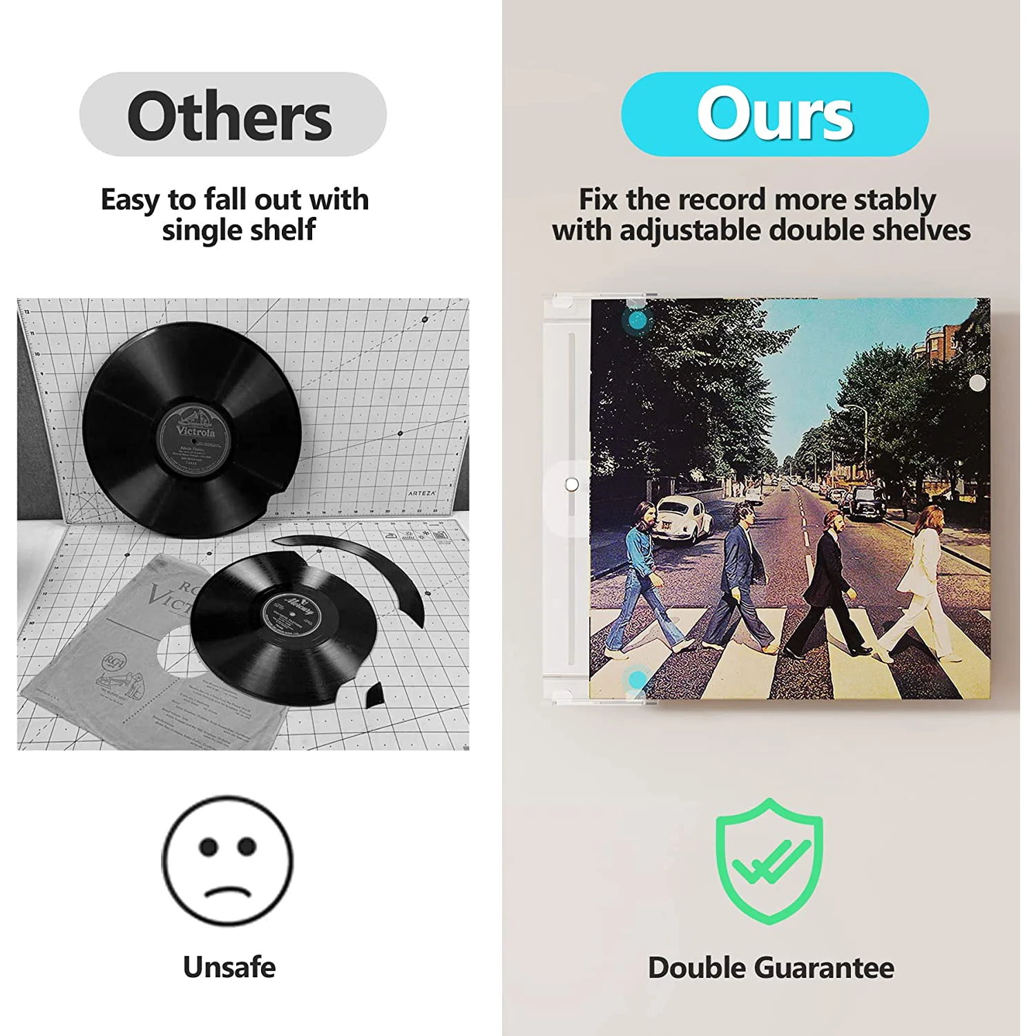 Clear Floating Album Shelf Record Holder Wall Mount Adjustable Acrylic