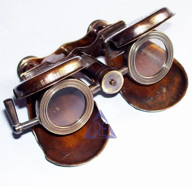 Nautical brass pocket binocular with compass vintage maritime folding spyglass 