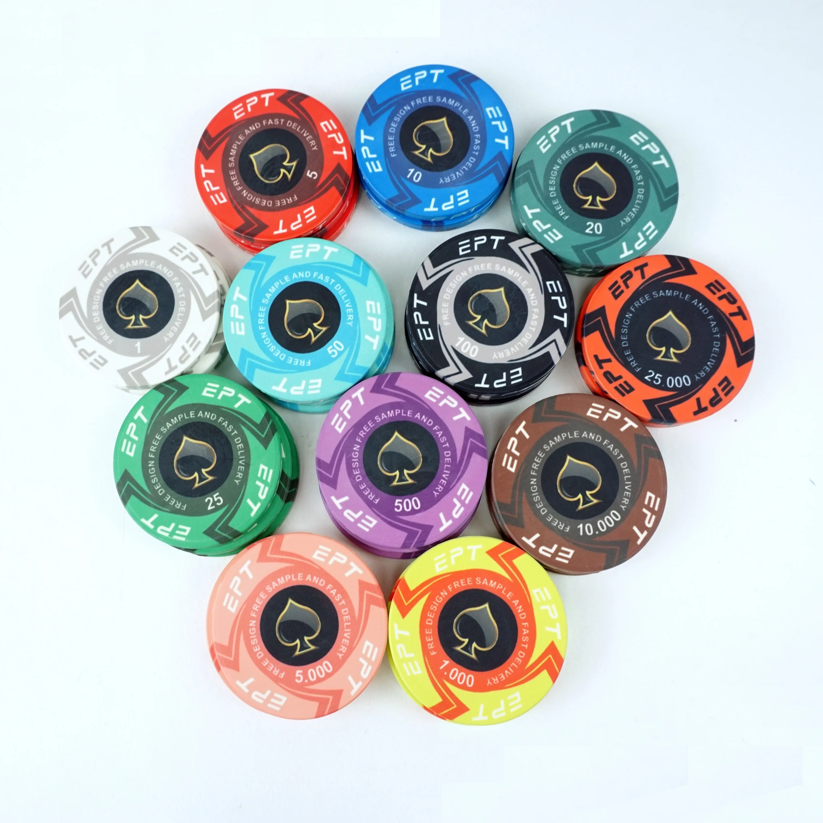 

Poker Chips Ceramic 12g 43mm Football Poker chip With White Ring of Chip Poker Ceramik, Colorful