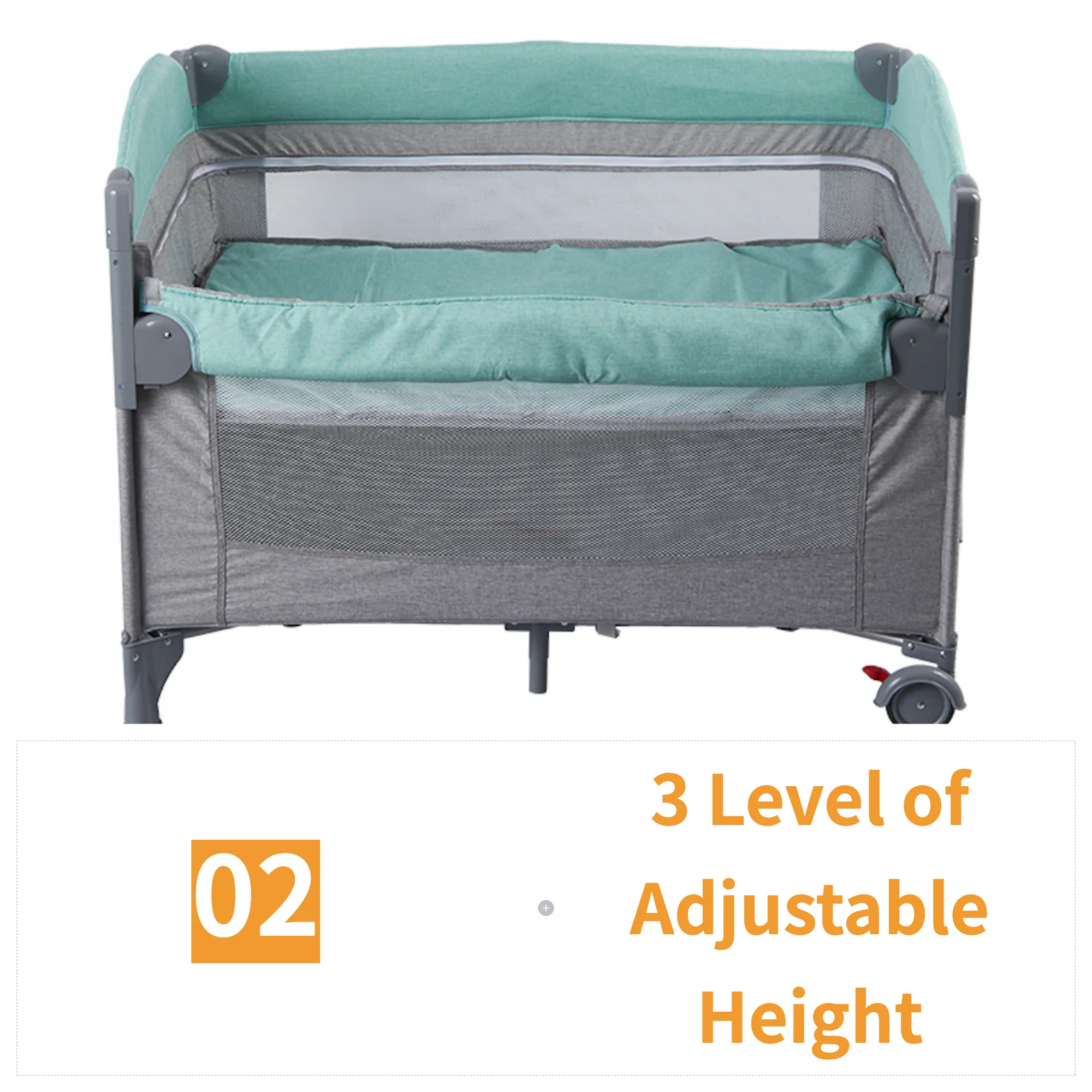 Modern Design Height Adjustable 3in1 Metal Baby Cradle Cot Bed