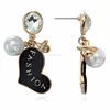 newest pearl ball enamel heart charm dangle earrings