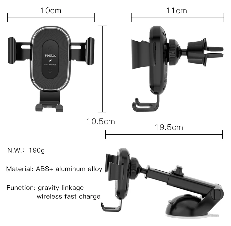 Suction Cup Base Telescopic Arm 10w Qi Charging Holder Mount China ...