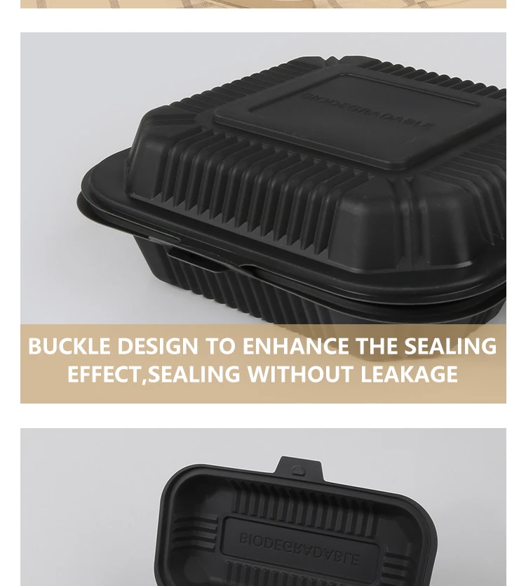 Microwave disposable lunch box corn strach fast food clamshell box 3 compartments fully biodegradable food container