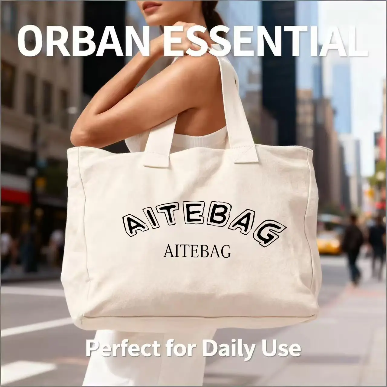 High Quality Custom Printed Logo Canvas Tote Bag Wholesale Reusable Zipper Closure Medium Advertising Gift Bag Letter Pattern manufacture