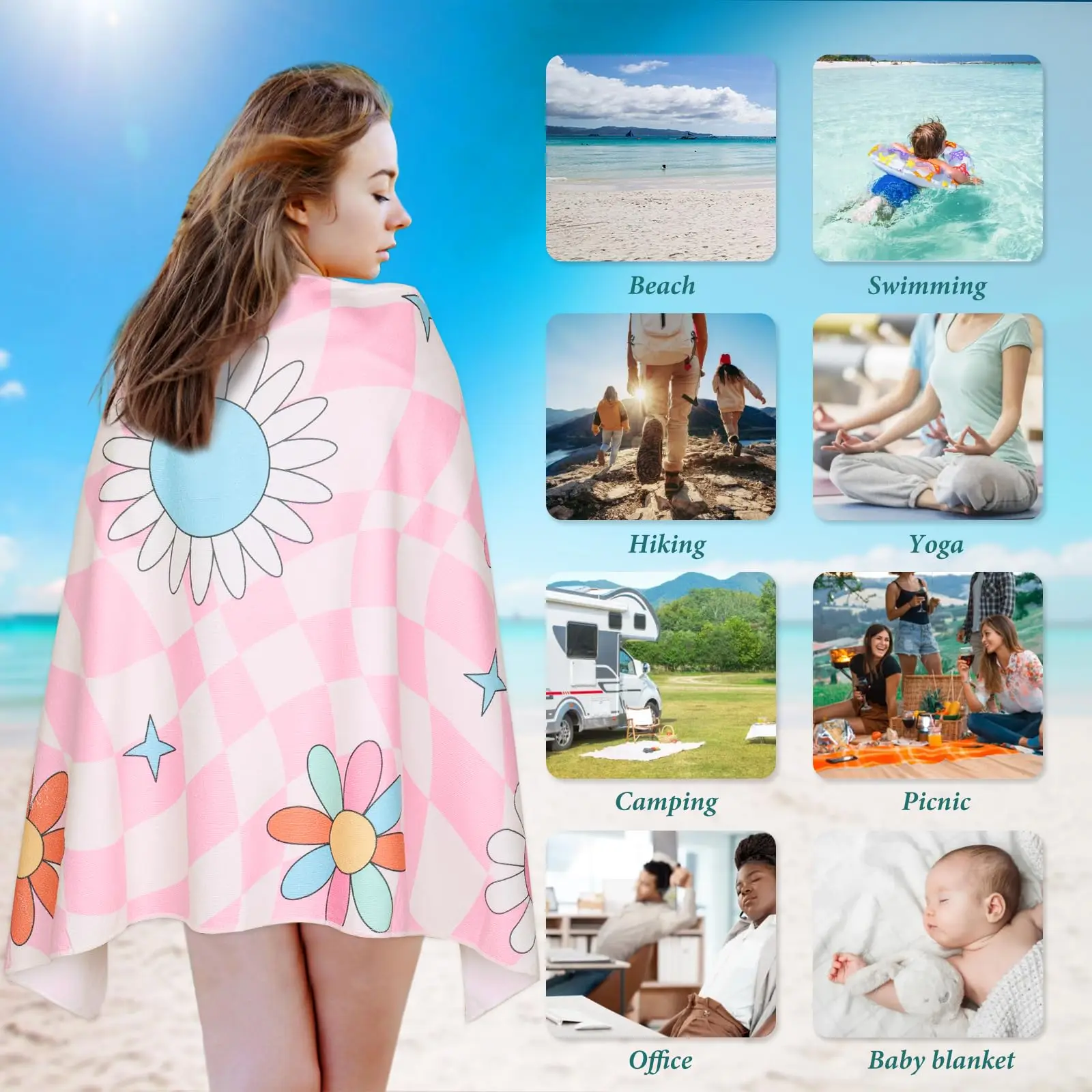 Microfiber Oversized Beach Towel Quick Dry Sand Proof Absorbent Compact Blanket Lightweight for Swimming Sports Beach supplier