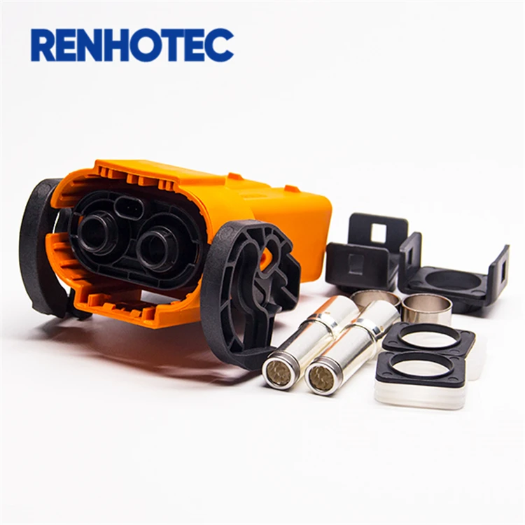 EV 1500V High Voltage 125A Plug And Socket Plastic Shell 2 pin Of 6mm Plastic Socket HVIL Connector