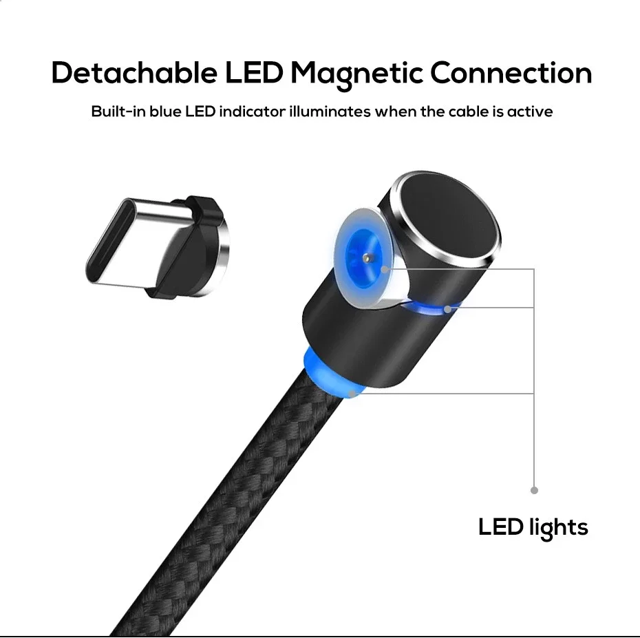 ZICAS Magnetic USB Cable Factory 1m(3ft) LED Magnetic Charging USB Cable for iPhone Charger 2A - ANKUX.COM