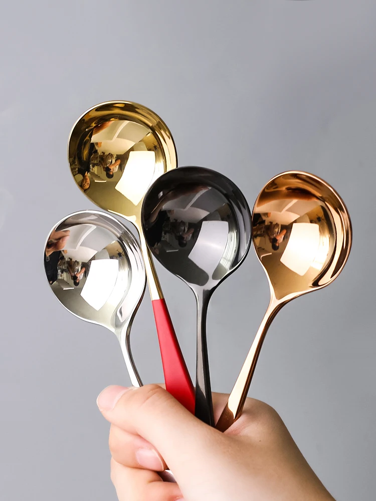 韩版可爱金属 honny 酒吧勺圆形镀金咖啡 noddle 金色黑色勺子不锈钢
