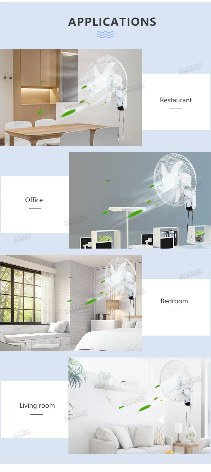 ALLTOP 16 Inch electric home ventilateur parts price mounted wall fan
