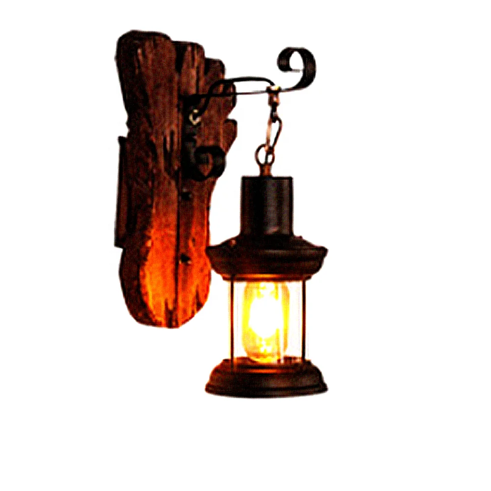 Amazon hot sale retro indoor Decorative Vintage lamps Rustic industrial lighting Led decor wooden wall mounted Metal lights