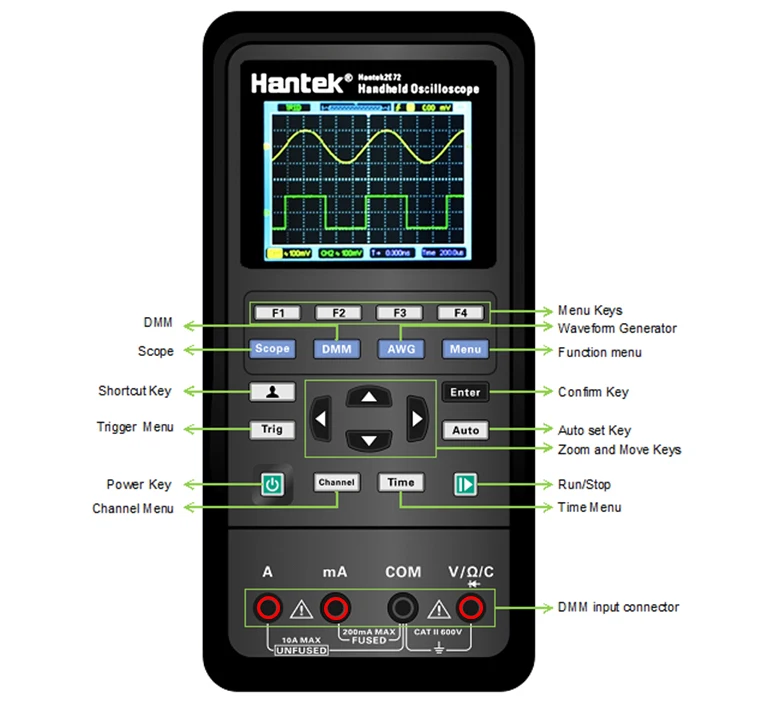 Hantek 3in1 Digital Oscilloscope+Waveform Generator+Multimeter Portable USB 2 