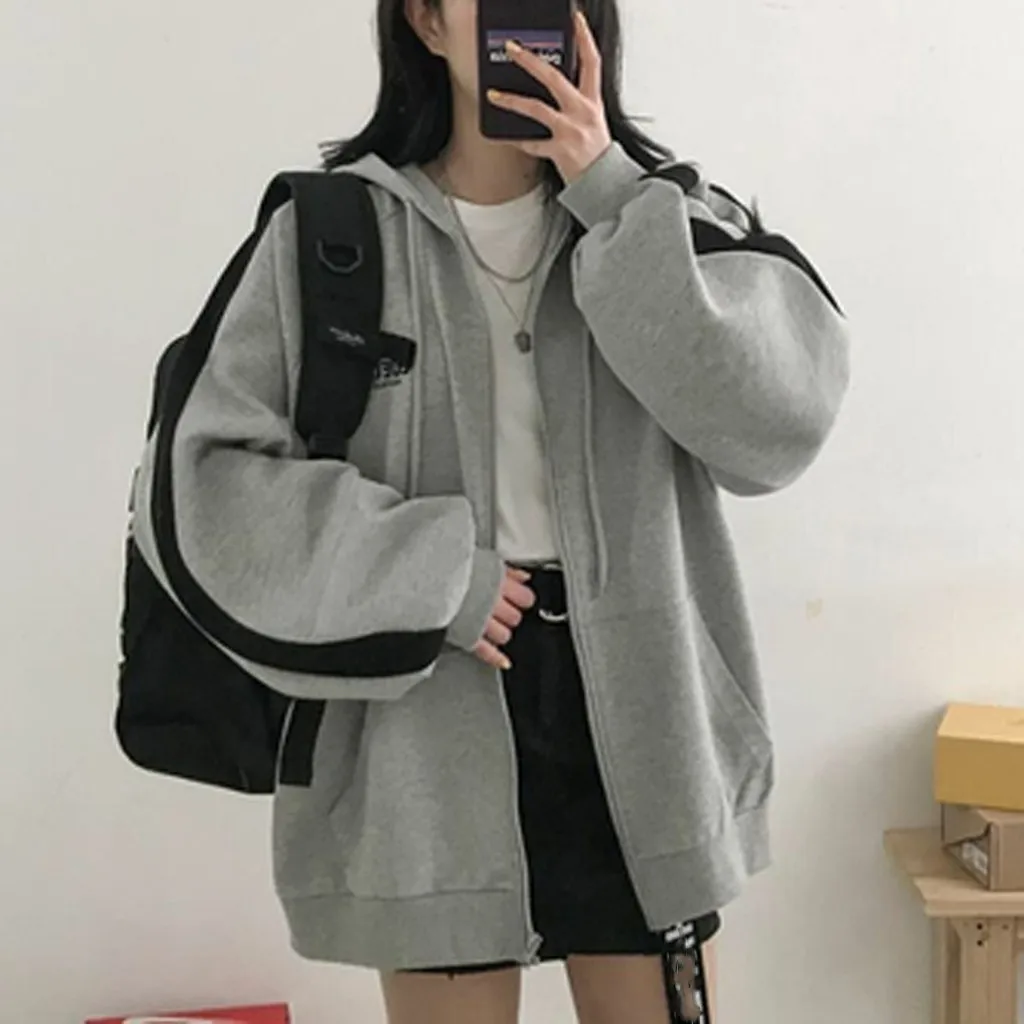 Harajuku estilo gris Oversize estudiante prendas de vestir