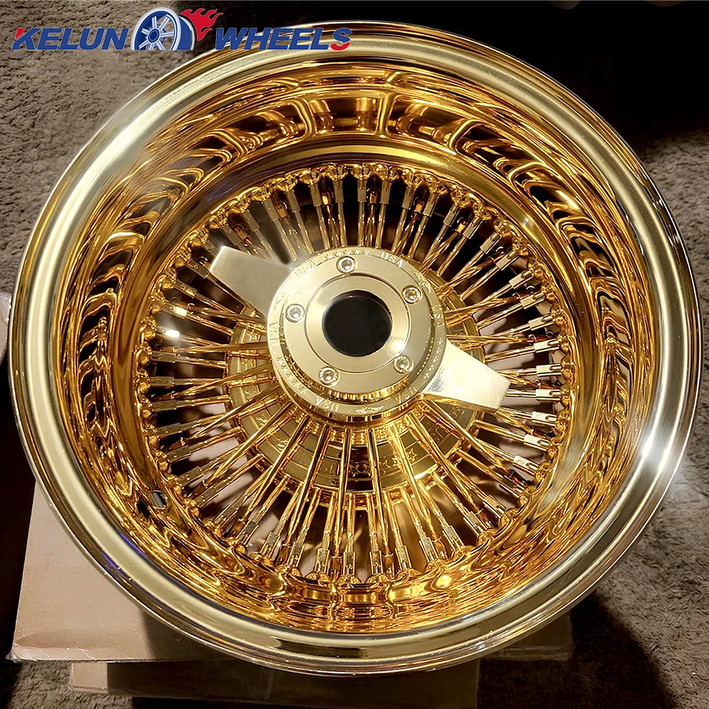 13 Inch PCD 5*114.3 Chrome Wire Wheel Gold Chrome DOT Gold Wire