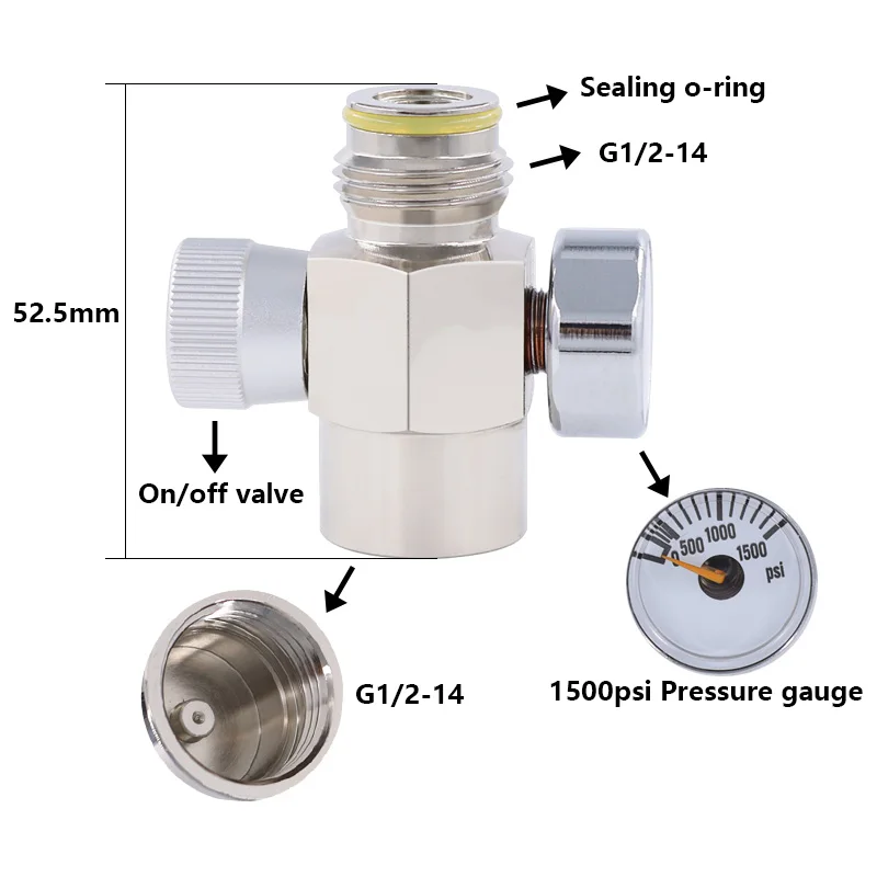New paintball Inner Thread CO2 Tank On/Off Valve with 1500 Psi Gauge 