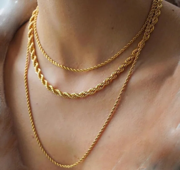 18k Gold Plated Stainless Steel Twisted Rope Chain Necklace Accessories