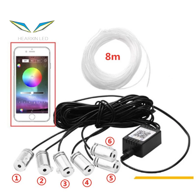 RGB LED Strips Ambient Light APP Bluetooth Control for Car Interior Atmosphere Light Lamp 8 colors DIY Music 8M Fiber Optic Band