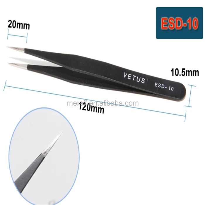 Original Stainless Steel ESD Pointed Tweezer Vetus Tweezers Stainless Steel Antistatic ESD Tweezers