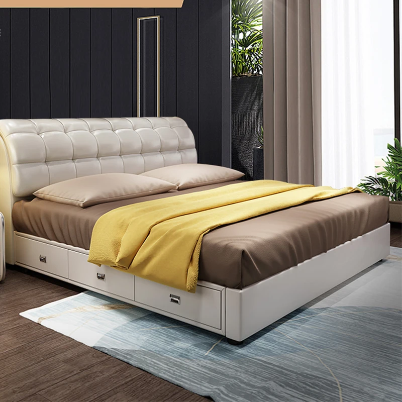 High Quality Light Luxury Modern Simple Leather Bed Bedroom Furniture ...