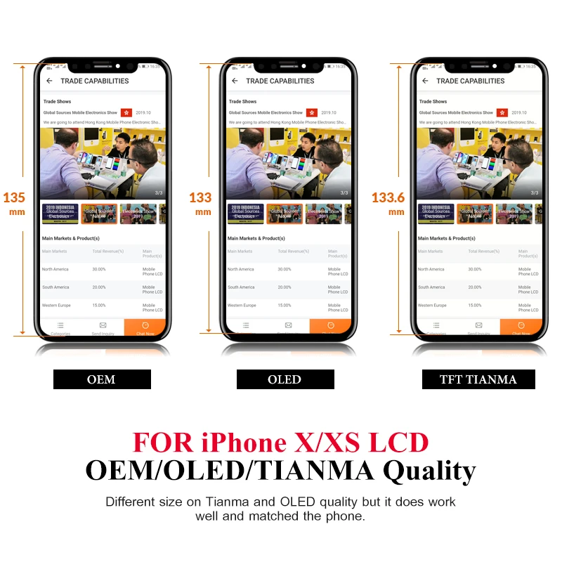 2019 Hot Selling Mobile Phone Spare Parts for iPhone X Xs Xr Xs Max lcd replacement OEM screen