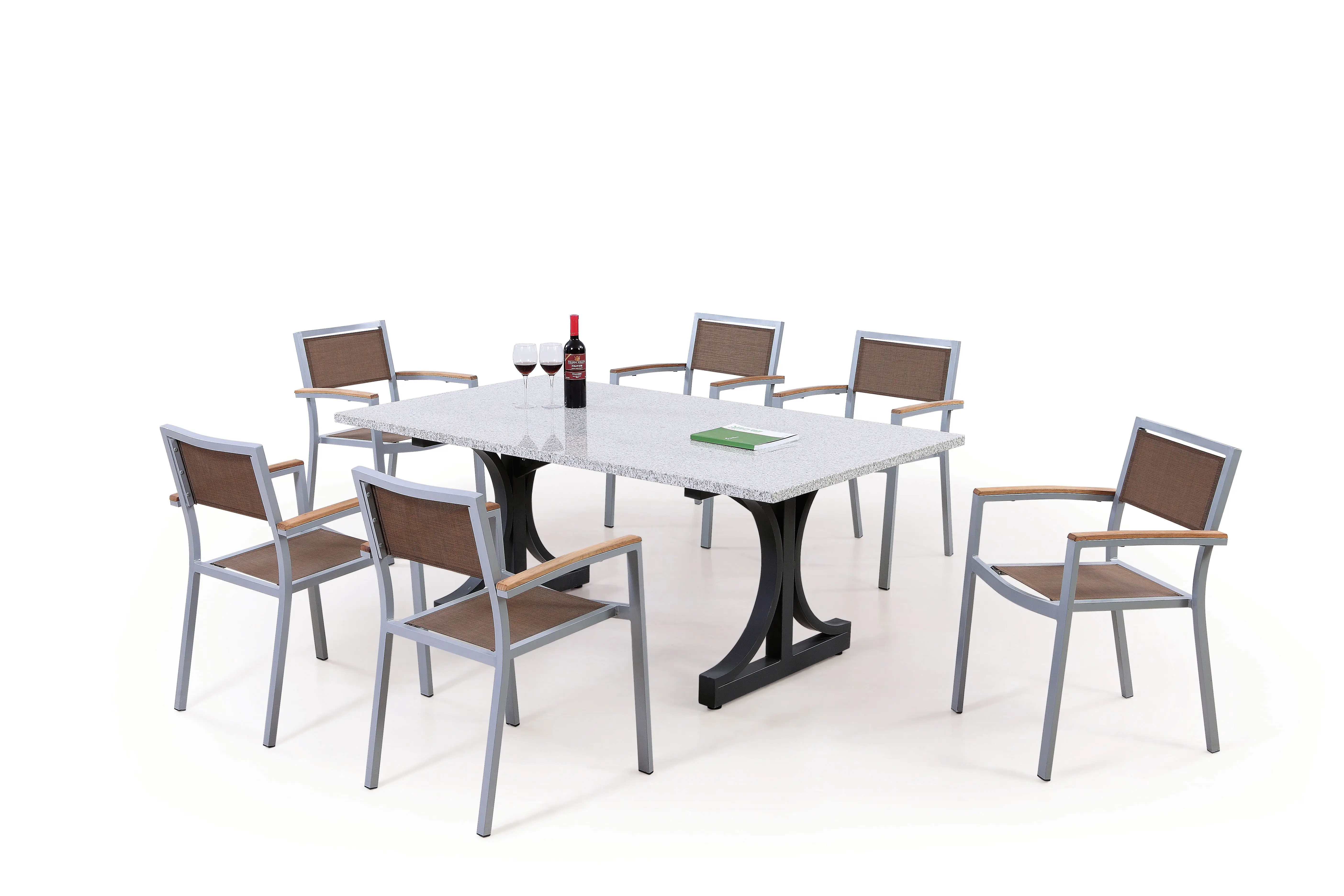 Luxury Outdoor Garden Marble Dining Table And Chairs With Mesh Fabric