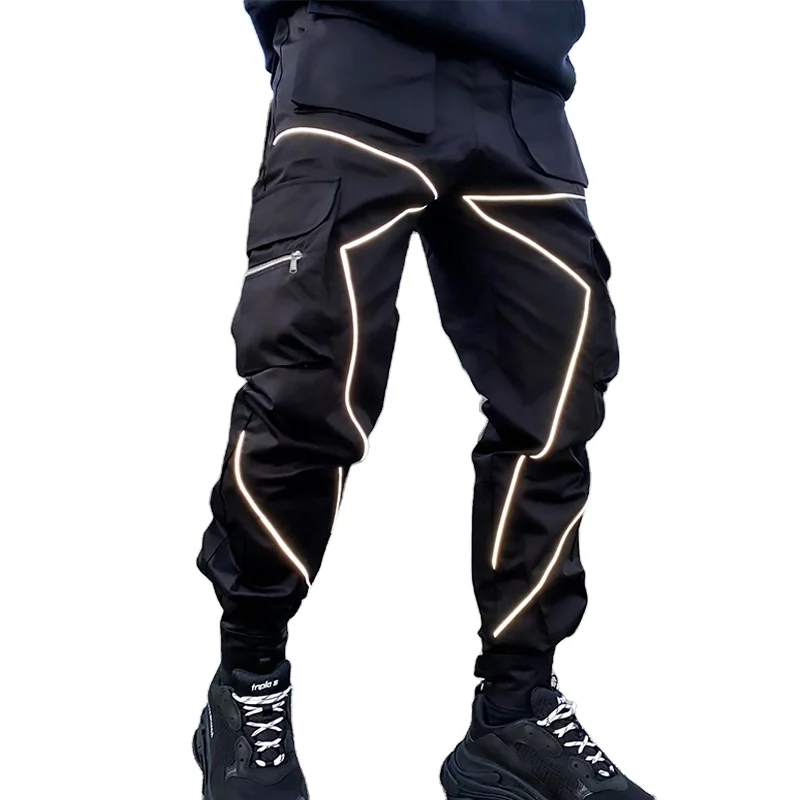 

Stock Men Multi-pocket Harem Hip Pop Pants Trousers Streetwear reflective Sweatpants Hombre Male Casual Cargo jogger Pants, Navy black,white,gray,khaki
