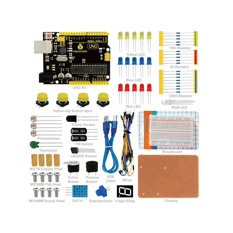 Keyestudio UNO R3 Breadboard kit for Arduino LED experiments DIY learning set  MCU starter w/ dupont wire+ LED+resistor