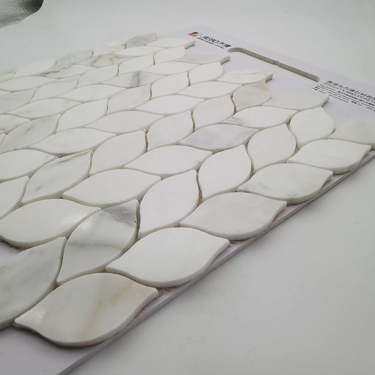 High Quality 350*285MM Leaf Polish White Waterjet Parquet Marble Mosaic Tiles