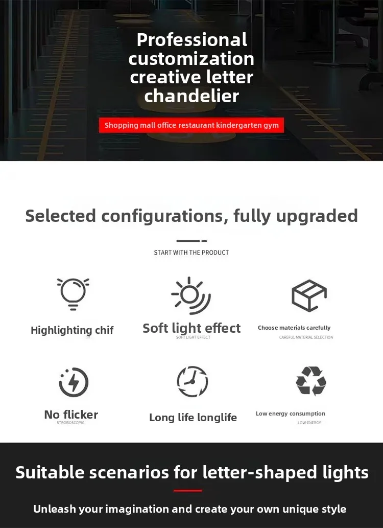 product creative led letter shape pendant light personalized custom gym boxing studio decorative light for living room-5